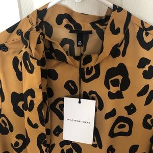 Animal Print Shift Dress with Button/Tie Neckline